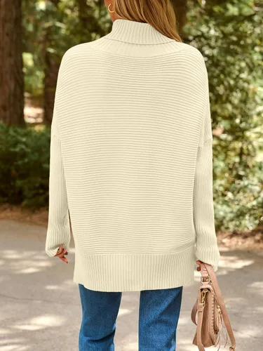 Vista 4 de EFAN Suéteres de cuello alto holgados para mujer, de manga larga, para invierno 2025, moda tendencia, de punto, túnica, atuendos de otoño Albaricoque