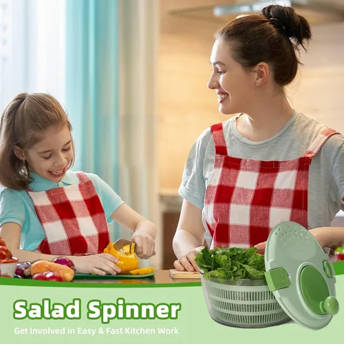 Vista 6 de Spinner de ensalada – Spinner de ensalada verde grande – 4.2L giratorio de lechuga para lavado de verduras, secadora de lechuga con drenaje, cuenco