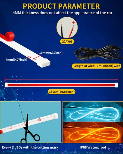 Vista 5 de Tira de luz LED para el exterior del capó del coche, kit de haz de arranque de escaneo dinámico de doble color, luces LED de circulación diurna