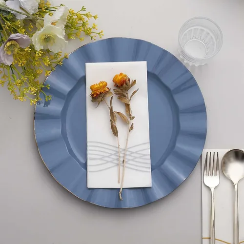 Vista 156 de Tableclothsfactory Paquete de 10 platos redondos de plástico negro de 6 pulgadas para ensalada de postre, platos desechables con borde ondulado
