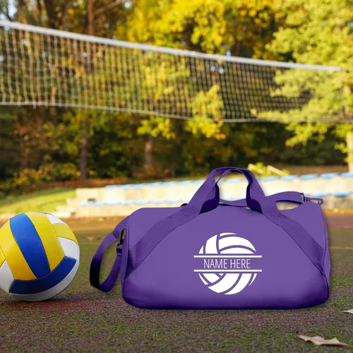 Vista 4 de Voleibol Chica Texto Personalizado Barril Duffel Bag, Azul Real