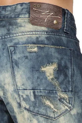 Vista 5 de Level 7 - Vaqueros de mezclilla para hombre, delgados, rectos, hechos a mano, lavado artesanal
