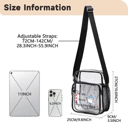 Vista 4 de TINYAT Bolso cruzado transparente para eventos de estadio para mujer, con correa ancha ajustable, bolsa de hombro transparente