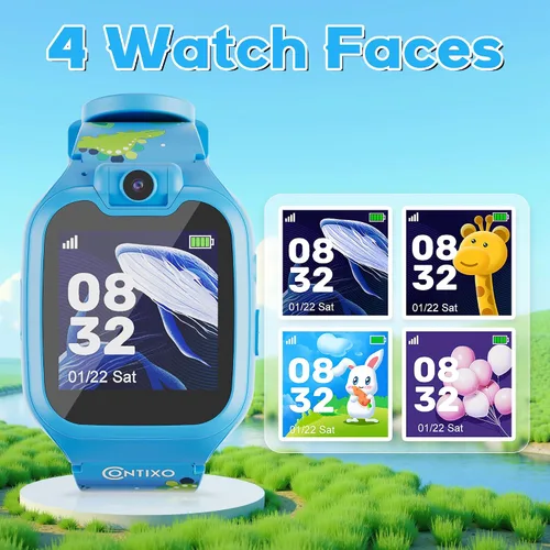 Vista 7 de Contixo KW01 - Relojes inteligentes para niños, color azul, pantalla táctil HD de 1.54 pulgadas, juguete educativo con juegos, cámara, grabadora