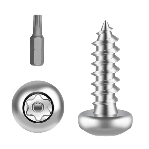 Vista 7 de Tornillos de chapa Torx de acero inoxidable #14 x 1 con cabeza de botón de acero inoxidable, tornillos plateados de seguridad, antirrobo, a prueba