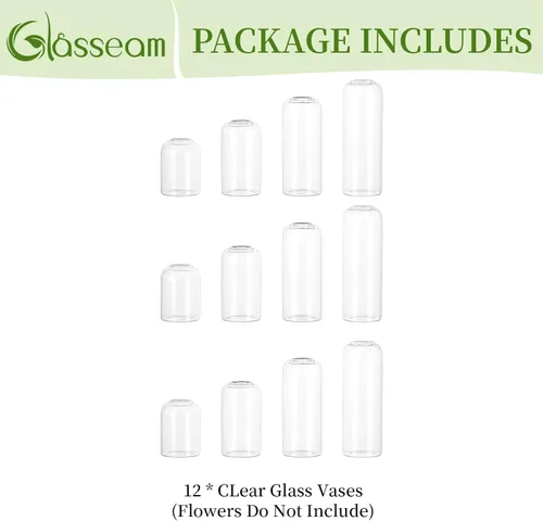 Vista 8 de Florero de cristal Glasseam para centros de mesa: 12 piezas pequeño florero a granel For Single Rose, Stem, Modern Minimalis, Clear Table