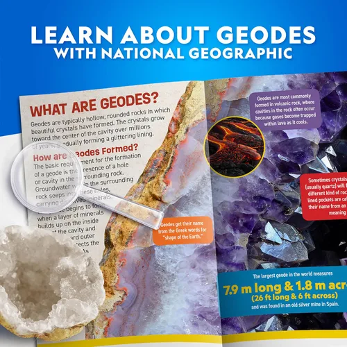 Vista 5 de Abre 15 geodas y explora los cristales con National Geographic Extra-Large Natural Specimens, Safety Goggles, Real Crystals Inside, Break Your Own