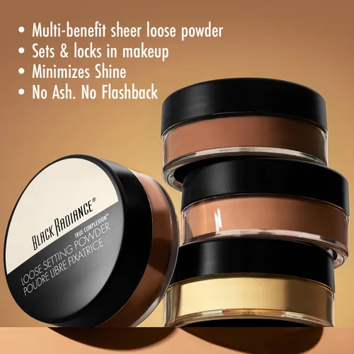 Vista 2 de Black Radiance True Complexion - Polvo de ajuste suelto, fórmula sedosa mezclable, minimiza imperfecciones, juego de maquillaje de larga duración