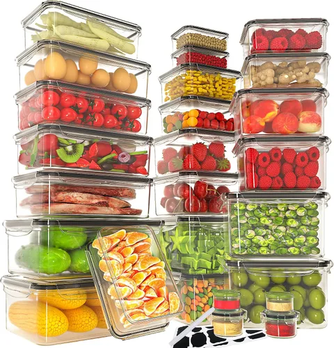 Vista 10 de 40 recipientes de plástico para almacenamiento de alimentos con tapas herméticas, sin BPA, contenedores para preparación de comidas a prueba