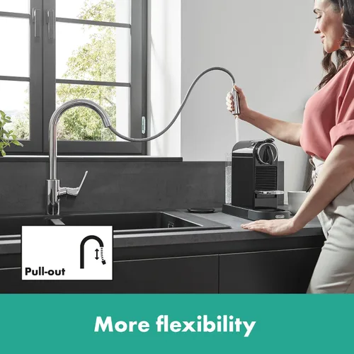 Vista 5 de Hansgrohe Metropol - Grifo de cocina para baño individual empotrado con palanca, color negro mate 240 con rociador extraíble y rango giratorio