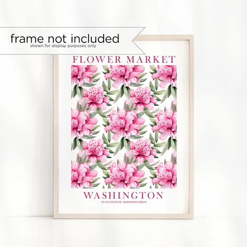 Vista 2 de ColorAndFlair Washington State Flower Market Rhododendron Poster Pink Green Wildflower Floral Wall Art Botanical Print Travel Gift (12x16 inches)