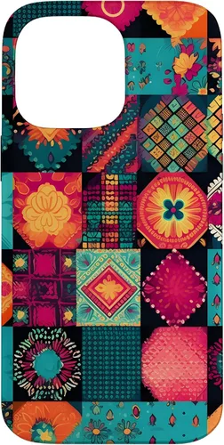 Vista 21 de Inspirado en el edredón de retazos para iPhone 16 Amante del acolchado Funda bohemia colorida