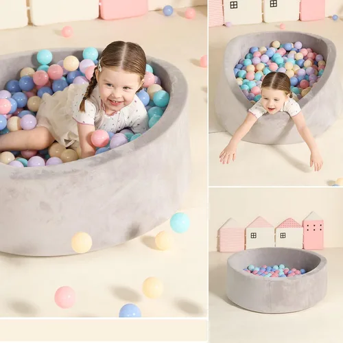 Vista 4 de TRENDBOX Piscina de pelotas de espuma para niños pequeños, 35x11 pulgadas, piscina de bolas suave para bebés con cubierta de terciopelo lavable