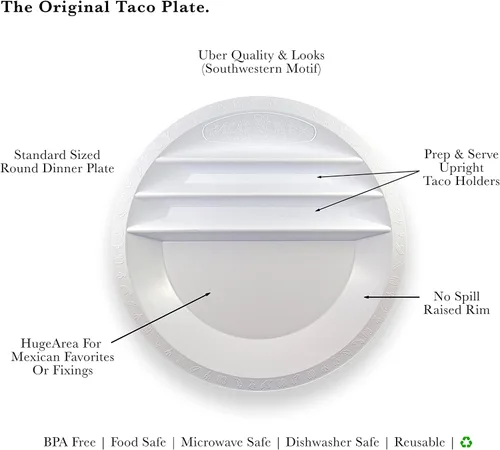 Vista 2 de Taco Mex - Plato para taco, reutilizable, redondo, suave o rígido, soporte para tacos para noches de taco, plástico libre de BPA de 10.75 pulgadas