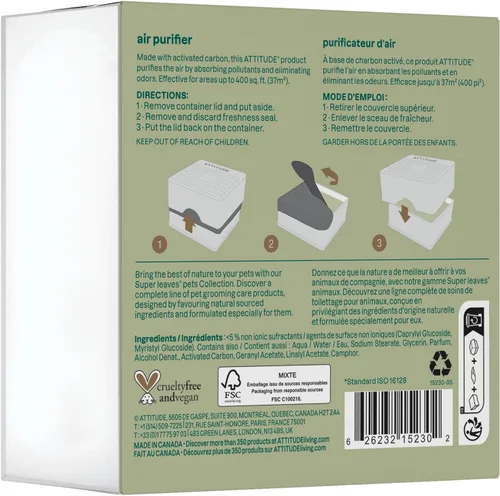 Vista 7 de ATTITUDE Purificador de aire con filtro de carbón activado, ingredientes a base de plantas y minerales, atrapa olores y contaminantes de mascotas