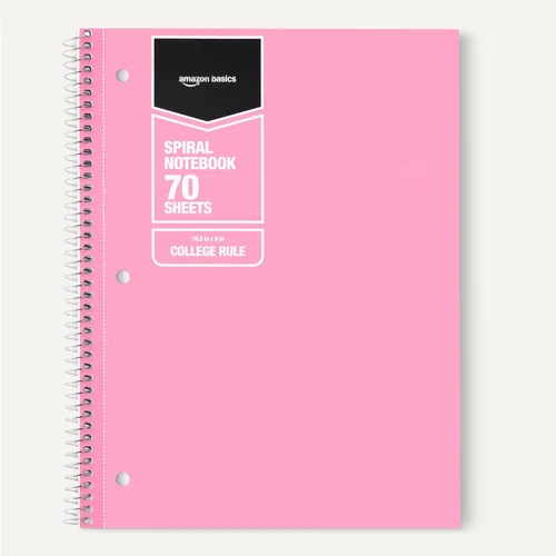 Vista 5 de Amazon Basics Cuadernos espirales con rayas universitarias, 70 hojas, 10.5 x 8 pulgadas, páginas perforadas, colores sólidos pastel surtidos