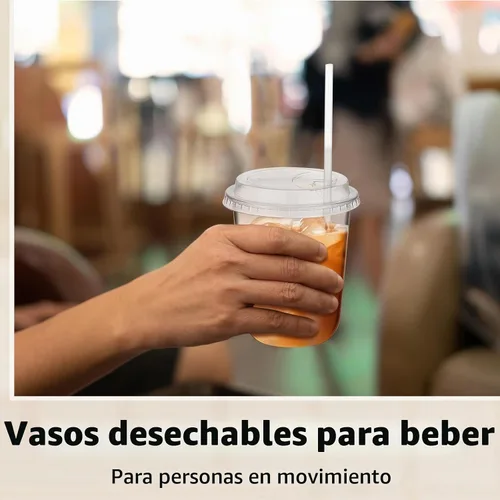 Vista 5 de Ziliny 50 juegos de vasos de plástico transparente con tapas y pajitas, vasos desechables para café helado a granel PET para vino, cóctel, batido