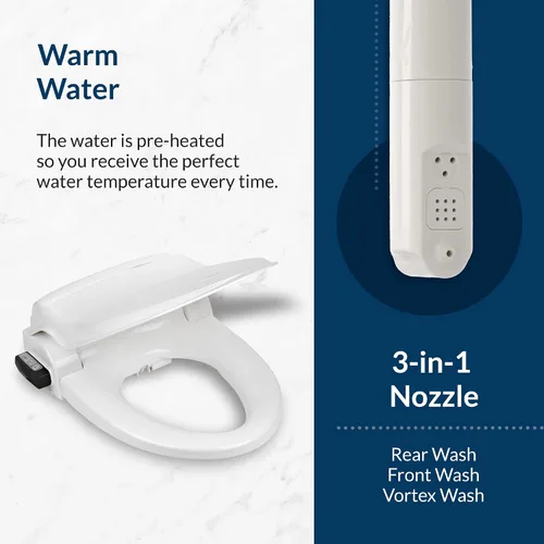 Vista 8 de Bio Bidet BB1000 Asiento de bidé de agua caliente, secador de aire, asiento calefactable con tapa de cierre lento, control remoto, redondo