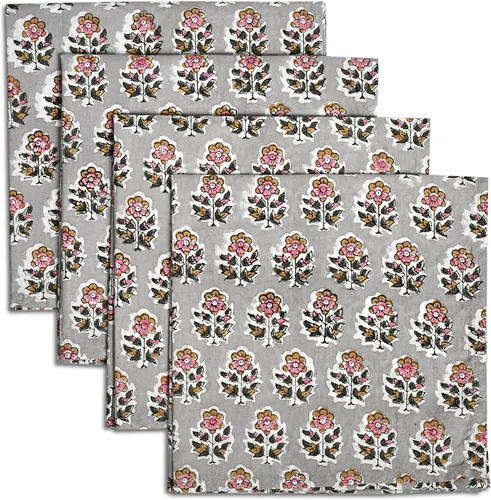 Vista 23 de Servilletas de tela CPC 100% algodón Juego de 4 servilletas reutilizables, servilleta de cena floral de bloque de impresión india, servilleta
