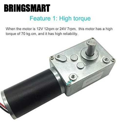 Vista 3 de BRINGSMART Motor de engranaje helicoidal de 12 V 27 rpm CC con transformador de voltaje, motor autobloqueante de 32.0 lbs.cm, motor de engranaje