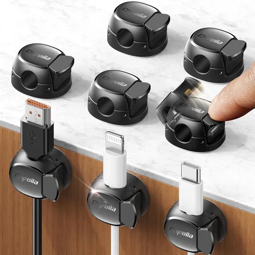 Vista 17 de Clips de cable - Chfeila Organizador de cables de resorte dual más reciente con cierre de gancho, paquete de 6 [máxima estabilidad] Gestión