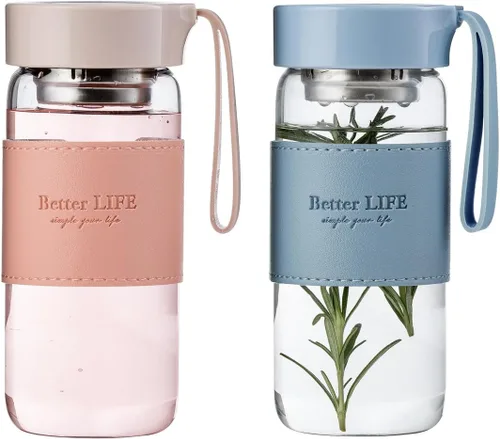 Vista 12 de Botella de Té de Vidrio de 16 oz Botella para Beber con Funda Antideslizante, e Infusor de Té de Acero Inoxidable, Tapa a Prueba de Fugas, Botella