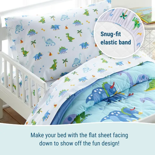 Vista 3 de Wildkin Cama infantil de 4 piezas en una bolsa – Edredón de algodón, sábanas y funda de almohada para acurrucarse cómodamente – Tierra de dinosaurios