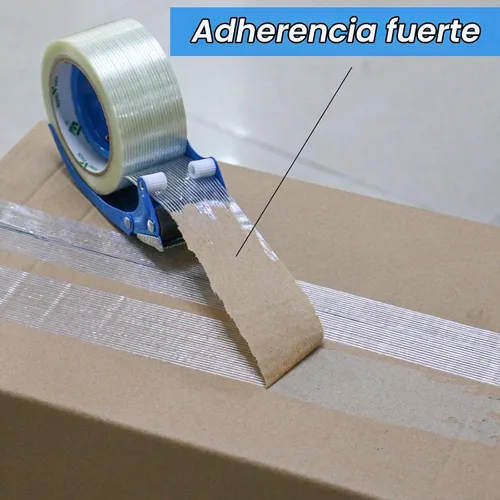 Vista 5 de BOMEI PACK Cinta de Embalar de 2 Pulgadas con Dispensador, Cinta de Embalaje Reforzada de Monofibra de Vidrio con Hilo para Envío, 3 Rollos x 5.5