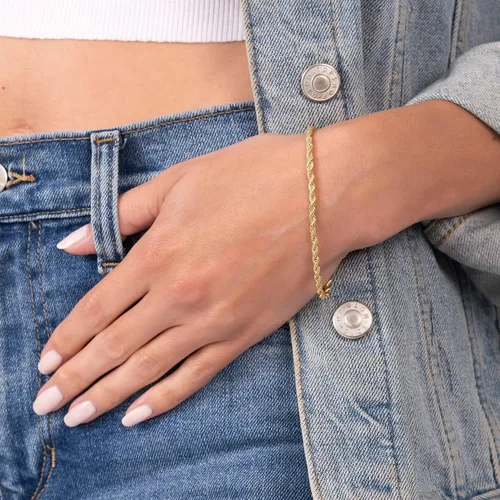Vista 2 de Barzel Pulsera de cadena de cuerda chapada en oro de 18 quilates, fabricada en Brasil 3MM