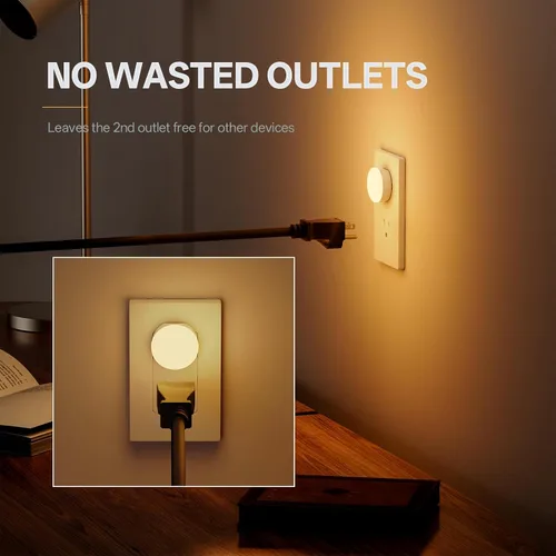 Vista 2 de Luz nocturna enchufable, mini luces nocturnas LED regulables para niños, sensor automático del atardecer al amanecer, lámpara nocturna de encendido