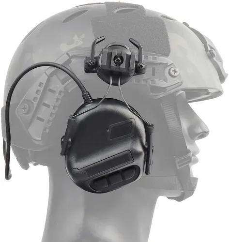 Vista 6 de Auriculares tácticos para casco de disparo, protección auditiva, amplificación de sonido, reducción de ruido, orejeras con micrófono desmontable
