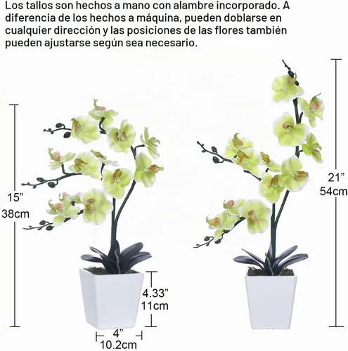 Vista 2 de Arreglos de macetas de plantas de flores de orquídea Phalaenopsis de seda artificial de 15 pulgadas de alto (verde manzana)