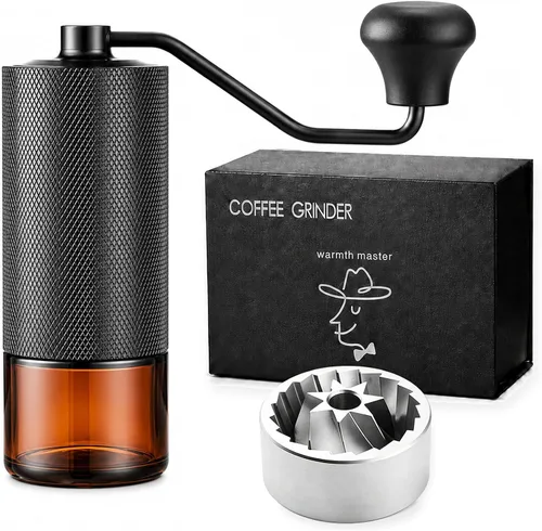 Vista 12 de Molinillo de café manual con rebaba cónica de acero inoxidable CNC, cuerpo de aluminio, mango de madera maciza, molinillo de mano ajustable portátil