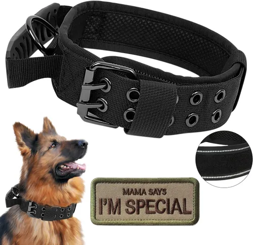 Vista 12 de Collar táctico para perro con asa, collar de entrenamiento militar ajustable para perros, nailon suave y hebilla de metal resistente para perros