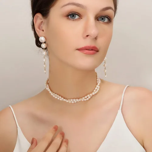 Vista 6 de Gargantilla de perlas, collar de gargantilla de perlas chapado en oro de 14 quilates para mujeres y niñas, collar de perlas de agua dulce natural