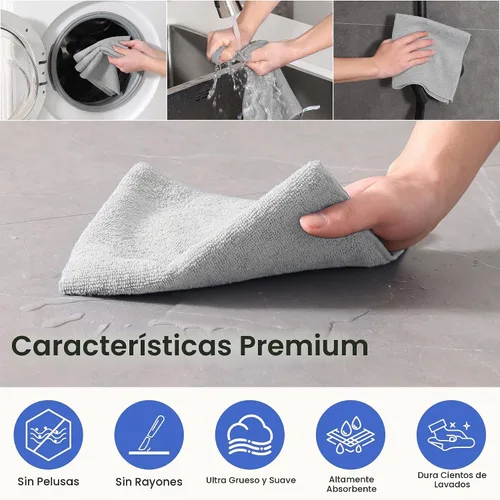 Vista 6 de Paños de limpieza de microfibra multiusos, paquete de 12, 16 Gris