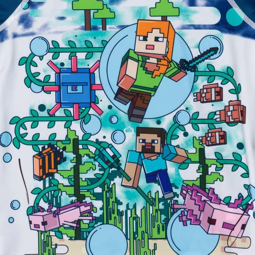 Vista 7 de Minecraft Conjunto de camiseta de protección raglán y traje de baño UPF 50+, tallas de niño a niño grande (4-18-20)