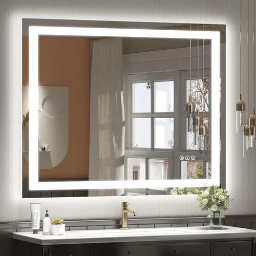 Vista 20 de Espejo de baño LED iluminado de 30 x 30 pulgadas para pared, espejo cuadrado de tocador con luces, regulable, antivaho, a prueba de roturas