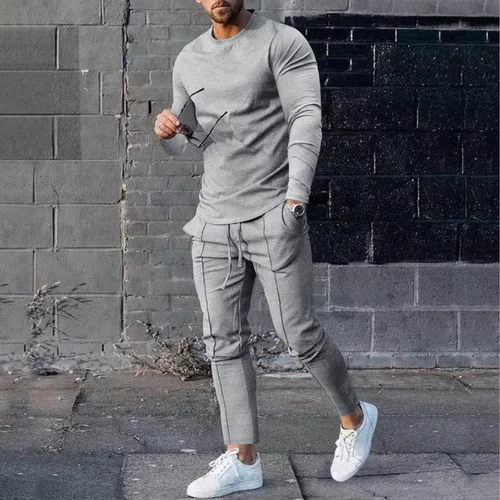 Vista 2 de Muscularfit Men's Tracksuit Athletic Casual 2 Piece Outfits Long Sleeve Pullover Shirts and Pant Set Gym Jogger Sweatsuit Set