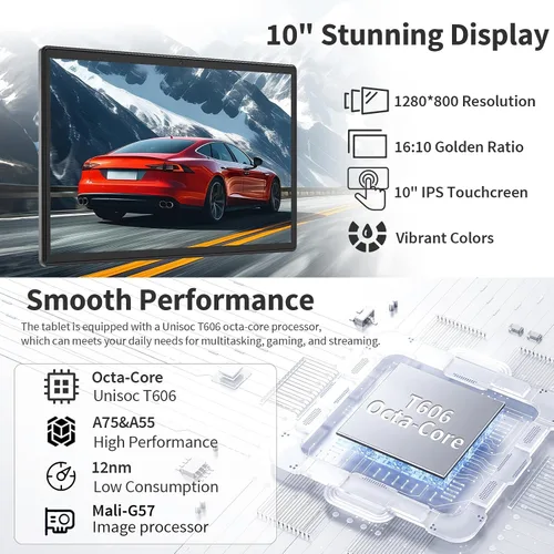 Vista 4 de Suicoey Tablet Android 15 con teclado - Tablet de 10 pulgadas, 16 GB+128 GB, expansión de 1 TB, Octa-Core, WiFi 2.4G/5G, 8000mAh, BT V5.0, GMS