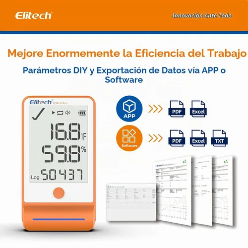 Vista 3 de Elitech Termómetro Digital de Registro de Datos de Temperatura y Humedad para Refrigerador Médico, Termómetro para Nevera de Vacunas, Monitor