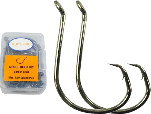 Vista 15 de Ganchos circulares para pesca de gato, 50/100 unidades, ganchos circulares de pesca de pulpo, agua salada, agua dulce para bagre lubina Redfish 1/0