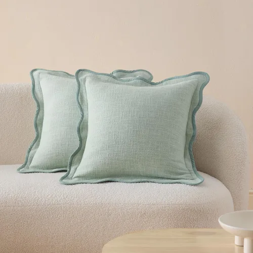 Vista 22 de Fundas de almohada festoneadas de doble puntada, 100% algodón, juego de 2 fundas de almohada decorativas bohemias de 18 x 18 pulgadas, hechas