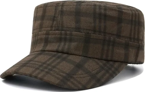 Vista 9 de Gorra de cadete para hombre, estilo militar, vintage, diseño a cuadros, tapa superior plana