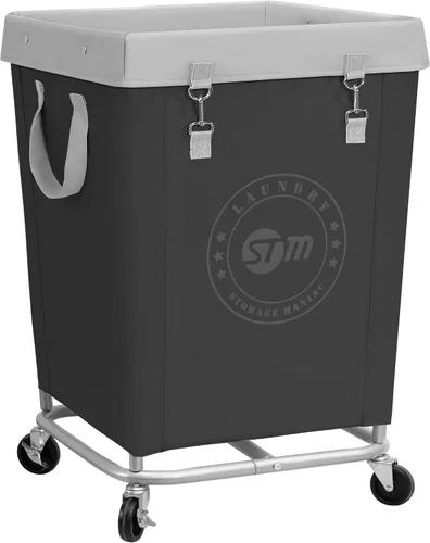 Vista 11 de STORAGE MANIAC Cesto de lavandería comercial con marco de acero resistente, carro de cesta de lavandería industrial de 320 L con ruedas para hotel