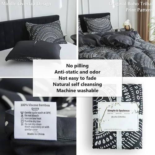 Vista 4 de Simple&Opulence Juego de funda de edredón refrescante estilo bohemio, 3 piezas, diseño geométrico tribal azteca, de lujo, ropa de cama suave