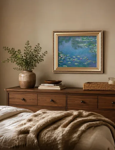 Vista 3 de IPIC - Reproducción artística de los lirios de agua de Claude Monet 1906, impresiones giclée coinciden con el marco dorado clásico, arte de pared