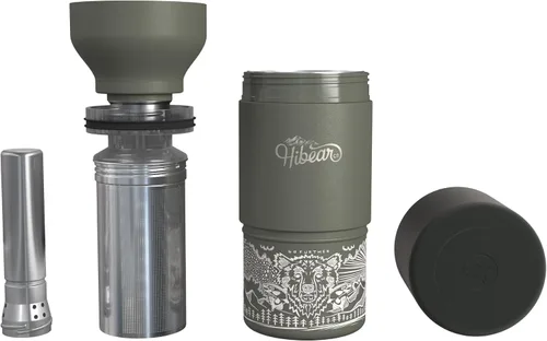 Vista 3 de HIBEAR Frasco de Aventura Todo el Día de 32 oz - Como se Vio en Shark Tank - La Multiherramienta Aislada de Botellas de Bebidas - Vertido Artesanal