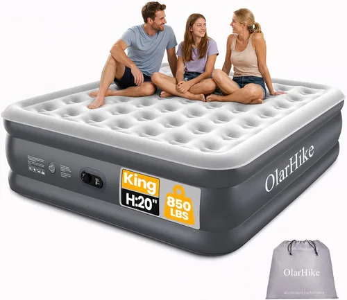 Vista 10 de OlarHike Colchón de aire individual con bomba incorporada, cama inflable de Altura estándar 18" Gris