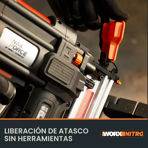 Vista 4 de Worx Nitro Clavadora Brad Inalámbrica de 20V 18GA, Pistola de Clavos Inalámbrica, Pistola de Clavos a Batería, Hasta 2 Pulgadas, Liberación